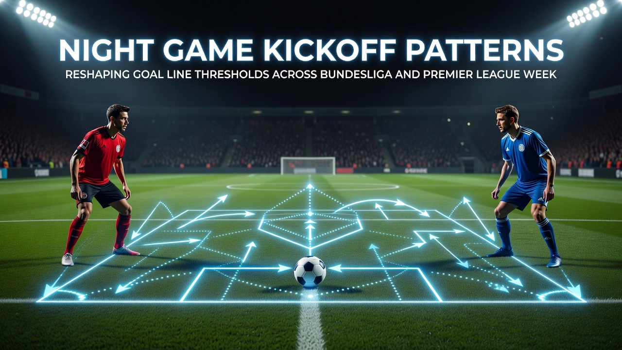 Premier League Nachtspiel mit statistischen Überlagerungen zu Torlinien und Anstoßmustern
