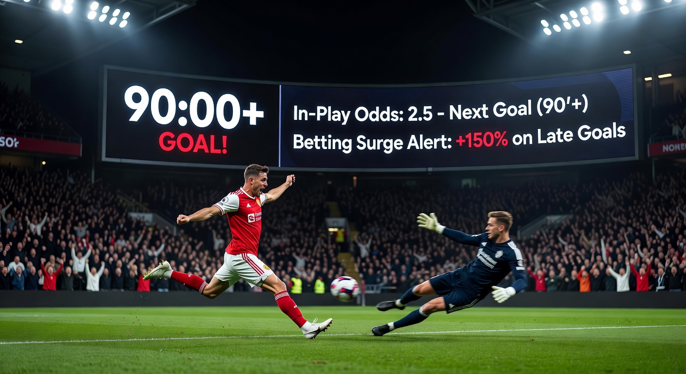 Ein dramatisches Tor in der Nachspielzeit der Premier League, mit jubelnden Fans und einem Ball im Netz